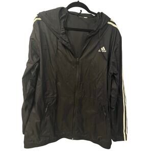 Adidas Men's XL Full Zip Hooded Black Classic Windbreaker